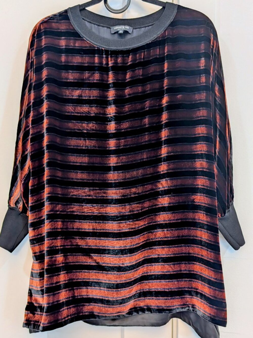 Lafayette 148 New York Striped Silk Velvet Oversized Top Size M